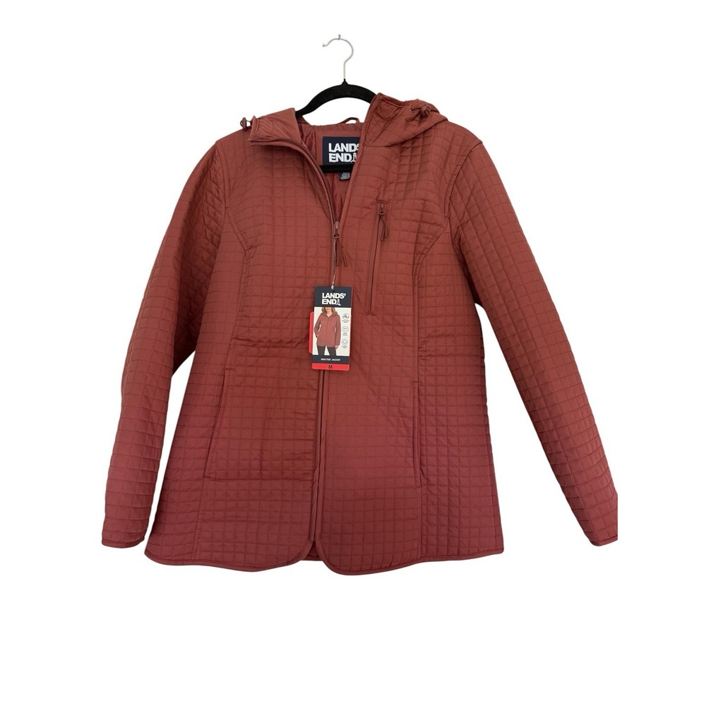 Lands' End Jacket Hood Sz M Full Zip Quilted Brick NWT Lightweight Casual
